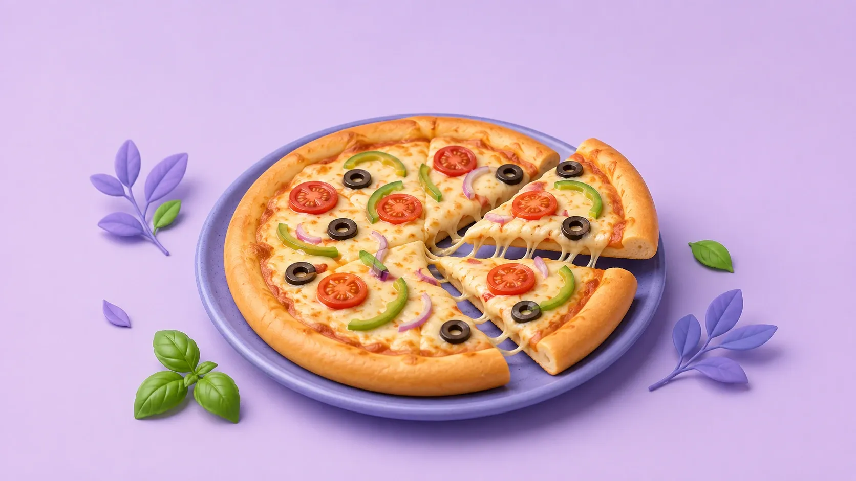 Illustration of pizza slices next to a nutrition label, showing calories per slice for cheese, pepperoni, and veggie